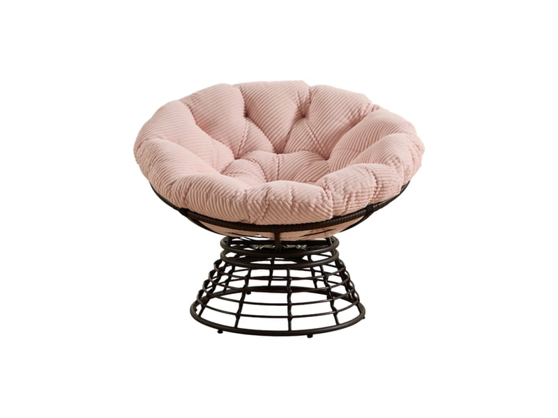  Fauteuil papasan rotatif 360°,92x67 cm,avec coussin,rotin pe,marron et rose  - Conforama D