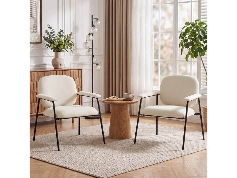  Lot de 2 fauteuils lounge design métal noir tissu crème  - Conforama B