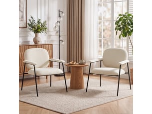 Lot de 2 fauteuils lounge design métal noir tissu crème