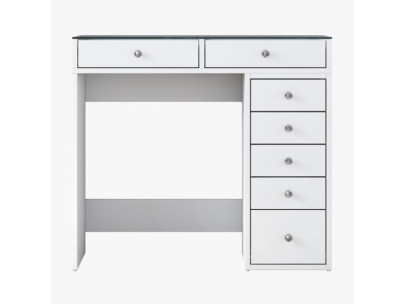  Coiffeuse 7 tiroirs blanc avec plateau en verre  - Conforama C