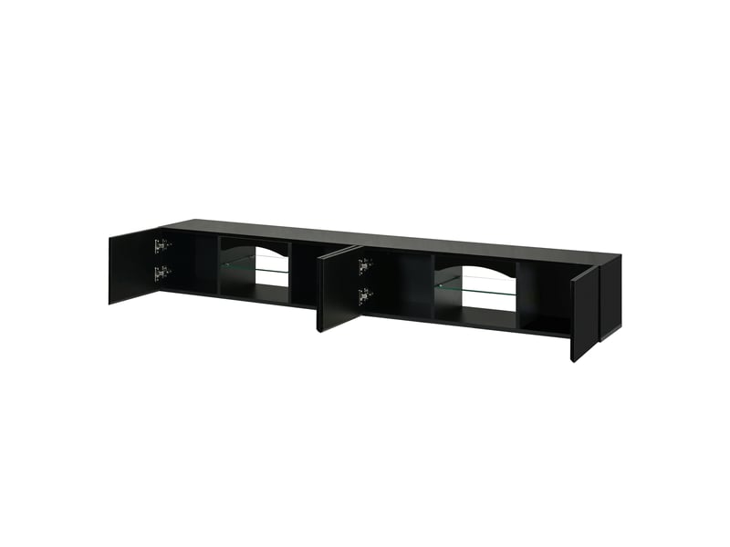 Meuble tv 4 portes avec led et application 200x30x28 cm noir - Conforama R