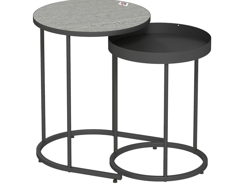  Lot de 2 tables basses gigognes rondes grises en mdf et métal  - Conforama A