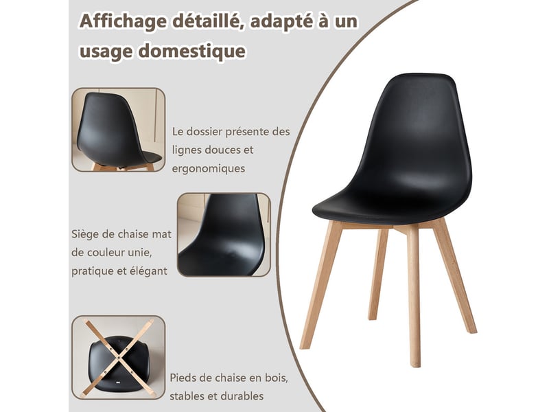  Lot de 4 chaises de salle à manger scandinaves - noir - pieds en hêtre, cuisine, salon  - Conforama D