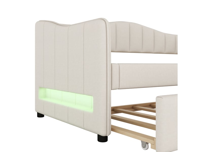  Lit gigogne 90x200 banquette lit en lin beige avec éclairage led app  - Conforama W
