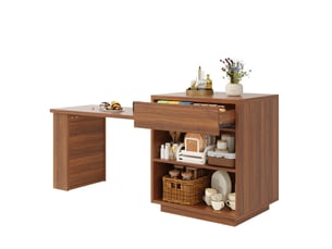 Îlot de cuisine table repas extensible 122-194,5x70x94 cm, rangement, led usb intégré, mdf et métal, marron foncé