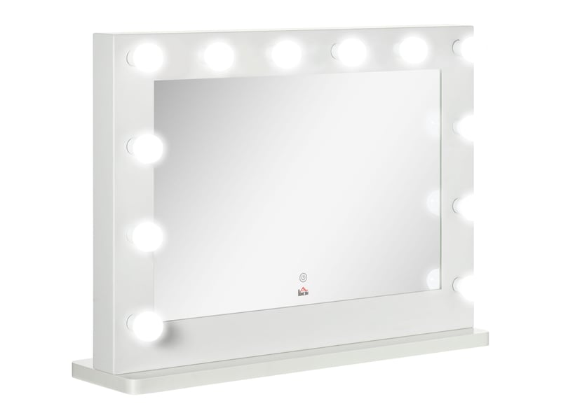  Miroir de maquillage hollywood 80 x 60 cm – blanc – 12 led dimmables avec commande tactile et mémoire  - Conforama A