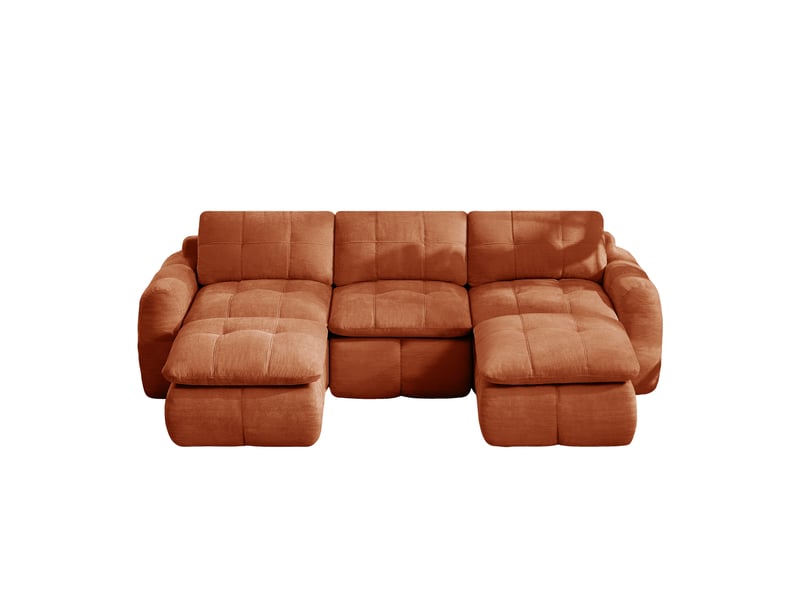  Canapé d'angle en u 3 places sans cadre, canapé modulaire, housse chenille douce, mousse 32d, sans montage, 2 poufs, orange  - Conforama A