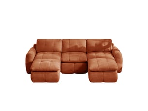 Canapé d'angle en u 3 places sans cadre, canapé modulaire, housse chenille douce, mousse 32d, sans montage, 2 poufs, orange