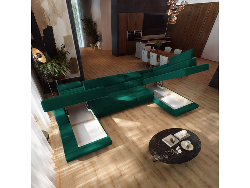 Canapé d'angle gaian, velours vert bouteille - Conforama C