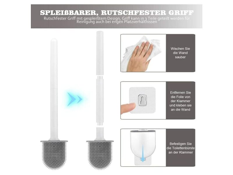 2pièce brosse wc silicone avec support manche plastique antidérapant séchage rapide - Conforama C