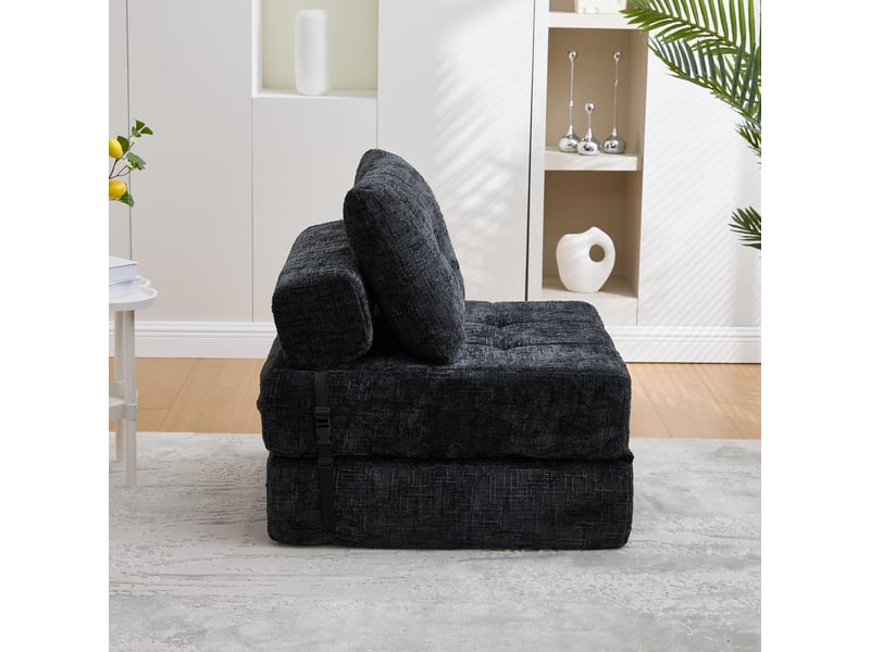  Chauffeuse convertible pliante en tissu chenille noir avec coussins W3056P316756 - Conforama B