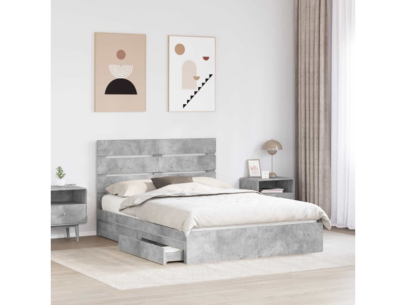 Lit double- lit adulte - lit de rangement gris béton 150 x 200 cm bois d'ingénierie - Conforama B