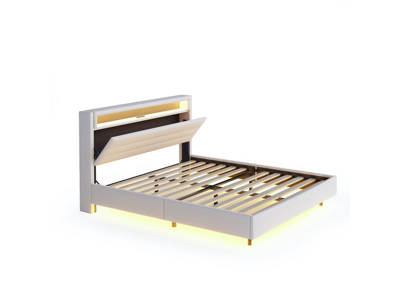  Lit capitonné en lin beige 140 x 200 cm  - Conforama A