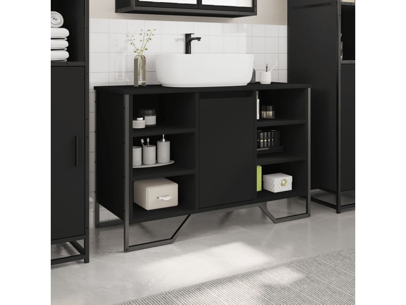  Armoire lavabo salle de bain, meuble de rangement noir 91x35x60 cm  - Conforama C