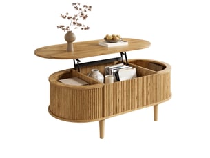 Table basse ovale, 100x48x54,5 cm, relevable, mdf, coloris chêne