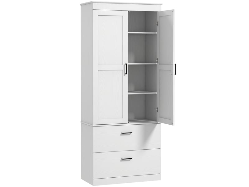  Armoire de cuisine buffet cuisine vaisselier meuble de rangement avec placard, 2 tiroirs et étagères réglables, crème  - Conforama B