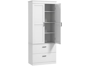 Armoire de cuisine buffet cuisine vaisselier meuble de rangement avec placard, 2 tiroirs et étagères réglables, crème