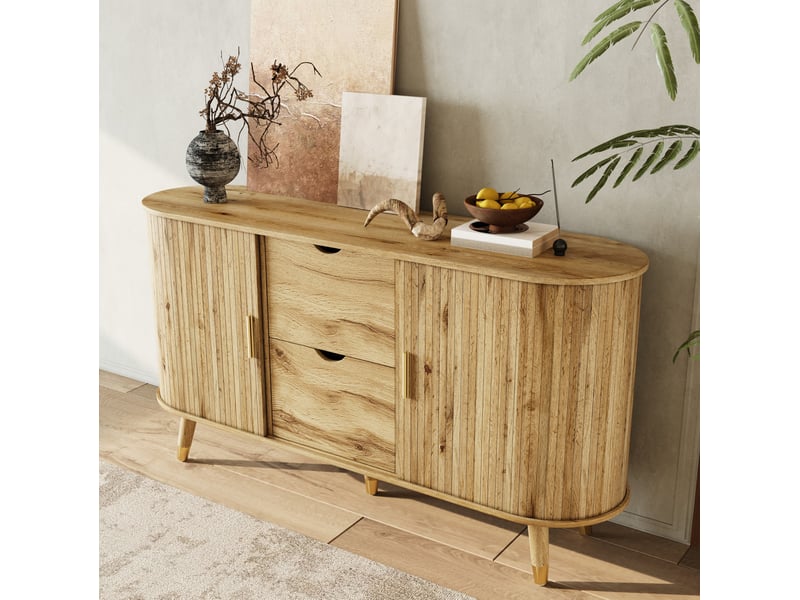  Buffet 140x40x79.5 cm à portes texturées, 2 tiroirs en mdf coloris naturel  - Conforama C