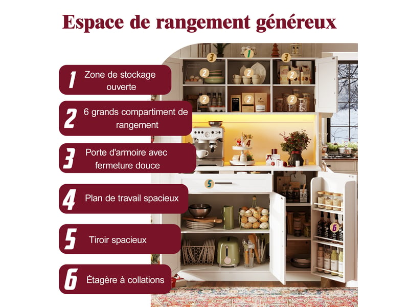  Meuble de cuisine muvano, buffet haut de cuisine blanc, led et prises, 110 × 38 × 180 cm  - Conforama E