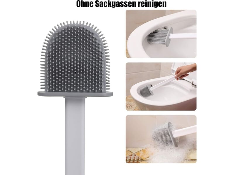 Brosse wc en silicone, brosse de toilettes pour salle de bain avec support à séchage rapide, peut être posé ou suspendu (blanc) - Conforama D