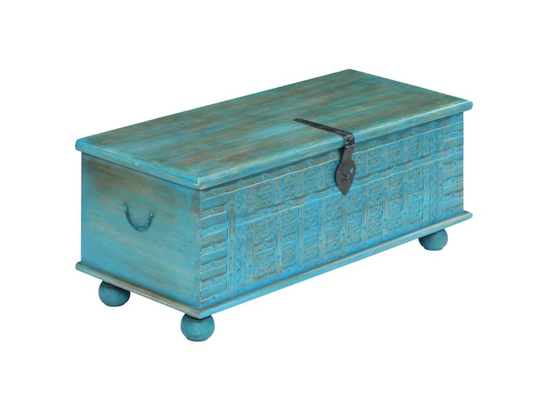  Coffre de rangement, boîte de rangement bois de manguier massif 100x40x41 cm bleu  - Conforama C