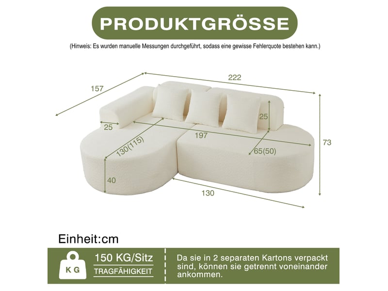 Canapé d'angle gauche 3 places 222x157x73 cm beige en chenille, méridienne gauche et 3 coussins inclus - Conforama C