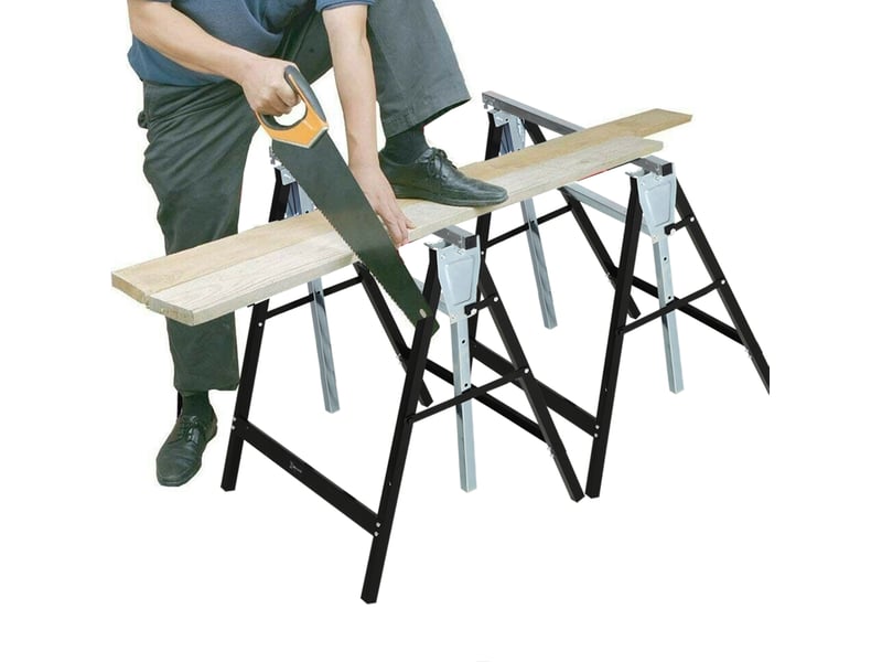  Lot de 2 tréteaux de sciage réglables 68 x 56 x 80-130 cm noirs en métal, pliables, charge 200 kg  - Conforama A