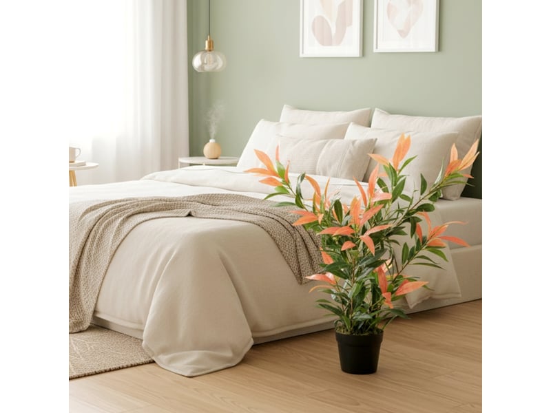  Plante artificielle avec 300 feuilles et branches ajustables pour intérieur en plastique rouge et vert 45 × 45 × 90 cm  - Conforama B