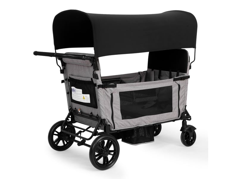Garvee Chariot Enfant 4 Places Premium, Chariot Pliable Tout-Terrain Avec Plateau Snack, Canopée Amovible, Poignée Réglable Pousser/Tirer, UPF 50+ – Idéal Pour 2 à 4 Enfants, Courses & Voyages