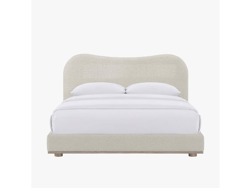  Lit double en tissu beige et bois clair 140x190 cm  - Conforama D