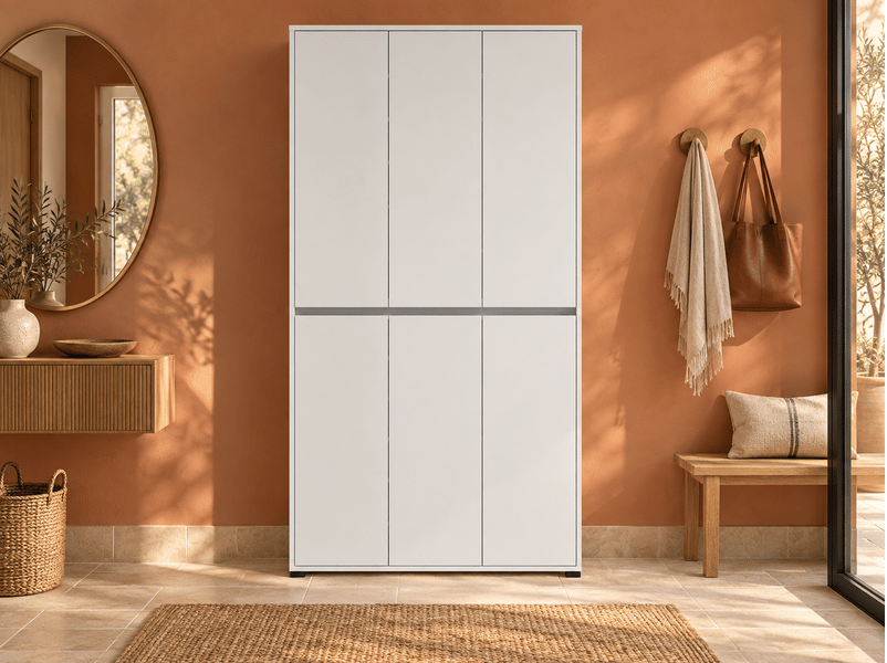  Armoire meuble à chaussures 6 portes coloris blanc - longueur 103 x profondeur 34 x hauteur 210 cm  - Conforama E