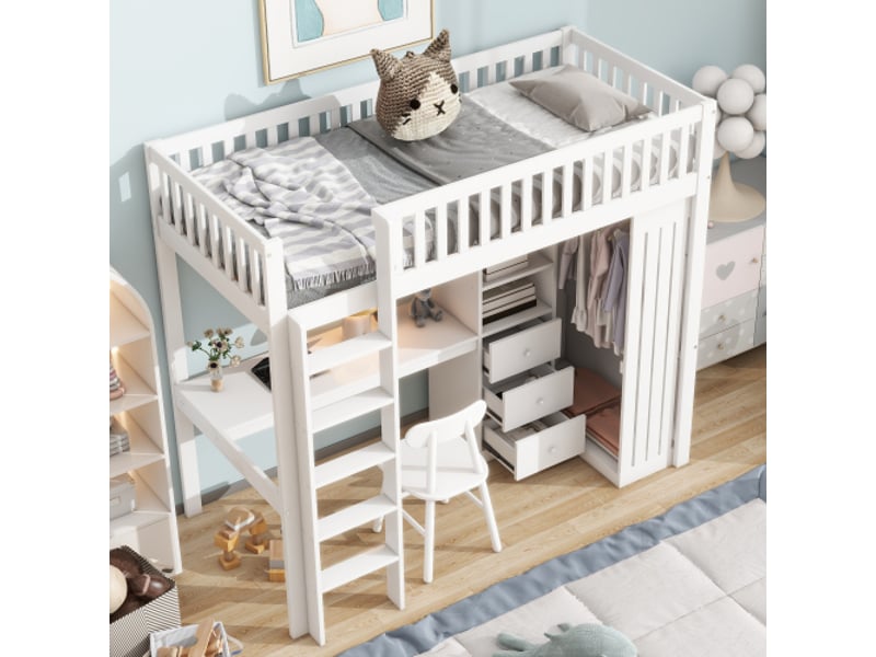  Lit mezzanine 90x200 cm coloris blanc pin lit enfant blanc - Conforama E