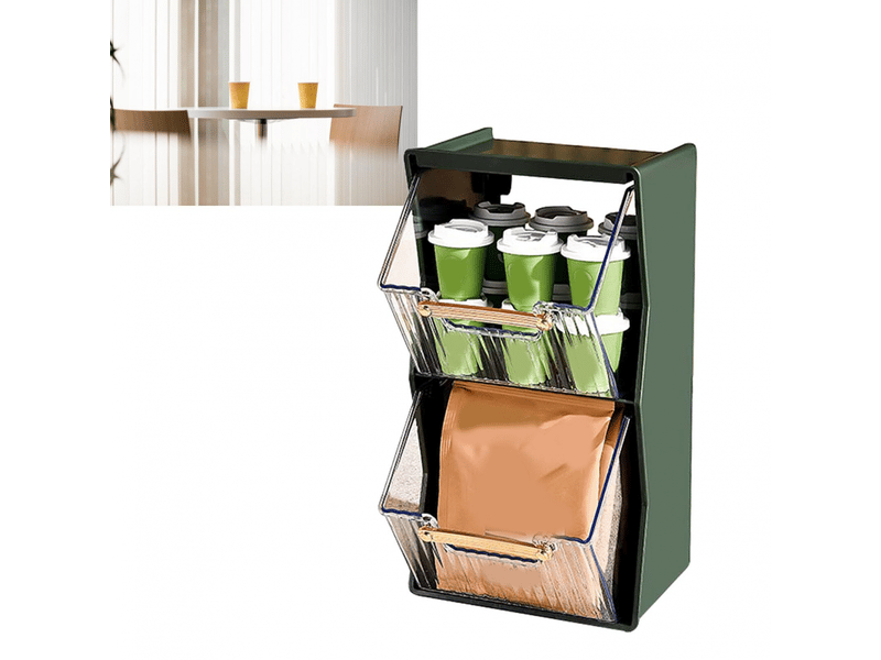 Organisateur de sachets de thé, amovible, coulissant, anti-poussière, 2 couches, transparent, gain de place, support pour sachets de thé, organiseur - Conforama C