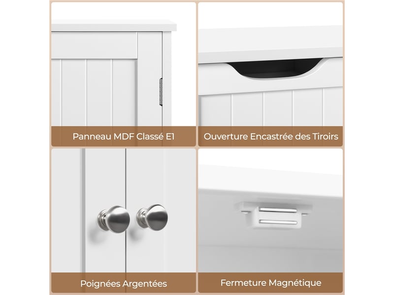 Yaheetech Armoire Salle De Bain 4 Tiroirs + Placard 81x30x81,5 Cm – Blanc, Étagère Réglable