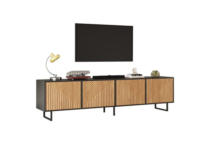  Meuble tv, mdf, bois naturel, 180 x 40 x 50 cm, avec éclairage led, avec rangement  - Conforama C