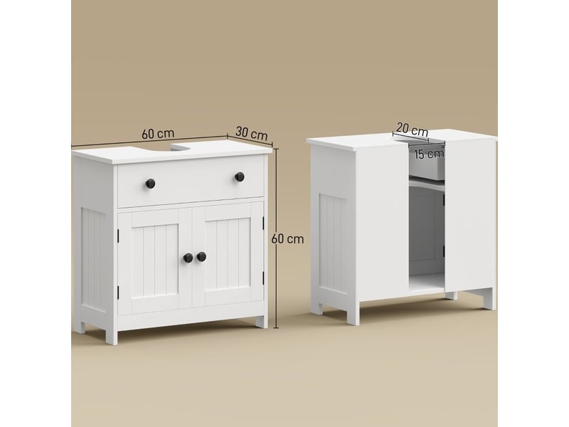  Meuble sous lavabo 60x30x60 cm 1 tiroir 2 portes mdf blanc  - Conforama E