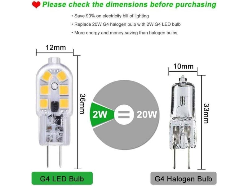 Ampoule led g4 lot de 10 ampoules led g4 12 v 2 w blanc froid 6000 k, 12 led, remplacement pour ampoule halogène g4 10 w-20 w, 200 lm - Conforama B