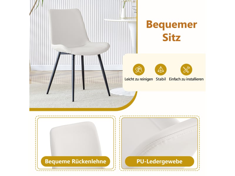  Ensemble table à manger 160 cm avec 4 chaises blanches en similicuir à assise large et rangement intégré, cuisine ou salle à manger  - Conforama W