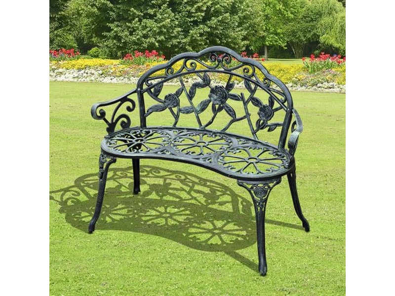  Banc de jardin 2 places en métal, mobilier extérieur, 100x54x78 cm, vert antique  - Conforama B