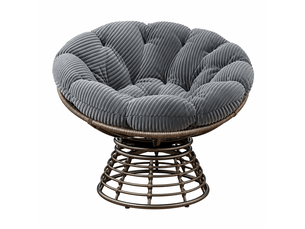 Fauteuil papasan en rotin marron pivotant 360° avec coussin gris côtelé