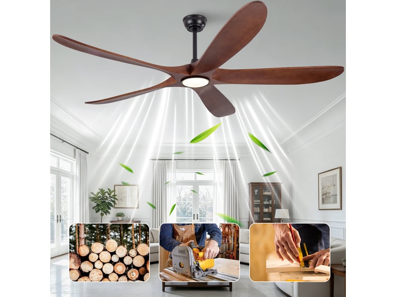  Ventilateur de plafond ultrafin 176 cm led dimmable, 5 pales bois noyer foncé  - Conforama B