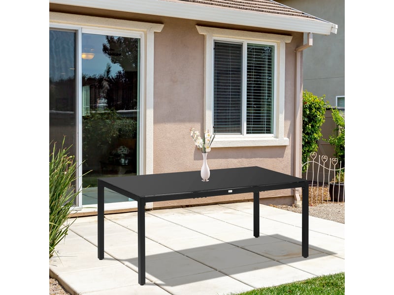 Table de jardin rectangulaire pour 8 personnes avec plateau en verre trempé et cadre en aluminium noir - Conforama D