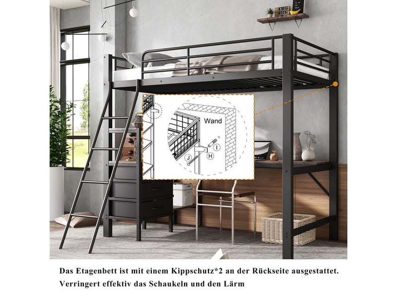 Lit superposé enfant 90x200, échelle sécurisée lit combine enfant, structure métal robuste, tiroirs coulissants, bureau 2 mètres - Conforama D