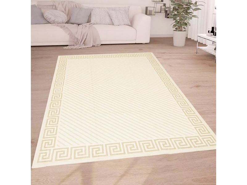  Tapis de salon et chambre en peluche courte haute densité, motifs géométriques, crème, antidérapant, 160x230 cm  - Conforama B