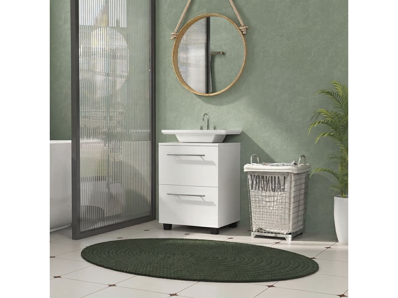  Meuble sous-vasque 1 porte 1 tiroir en panneau de particules blanc 41,5x35,5x59 cm  - Conforama B