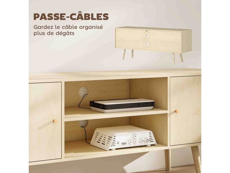  Meuble tv meuble télé pour téléviseur jusqu'à 55 pouces 2 placards et 2 étagères ouvertes effet bois naturel 120x34x50cm  - Conforama E