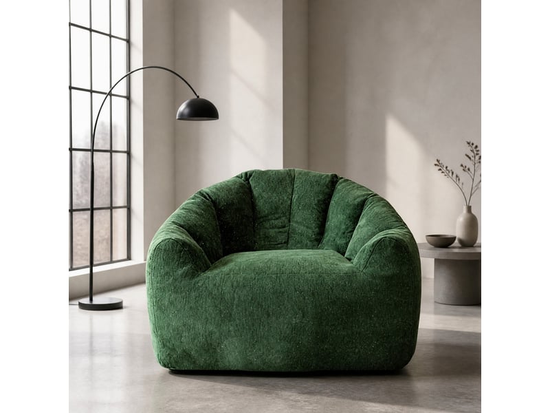  Fauteuil poire rond ergonomique en flanelle verte 86.30x99.00x64.70 cm  - Conforama E