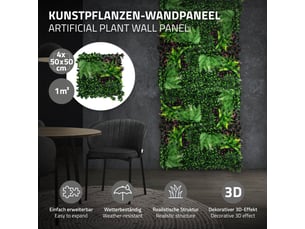 Ecd germany mur végétal artificiel réaliste jungle fern, 50x50 cm vert 1 m², feuillage décoratif dense haie synthétique clôture fausse plante brise-vue avec protection uv pour intérieur extérieur
