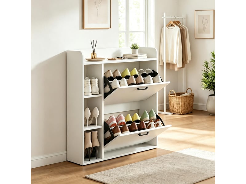  Meuble à chaussures,83x24x90,5 cm,15 paires,panneau de particules,blanc  - Conforama B