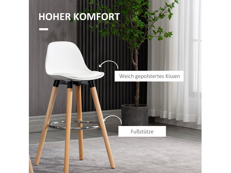  Lot de 2 tabourets de bar style scandinave avec dossier incurvé et repose-pieds, en simili cuir blanc  - Conforama E